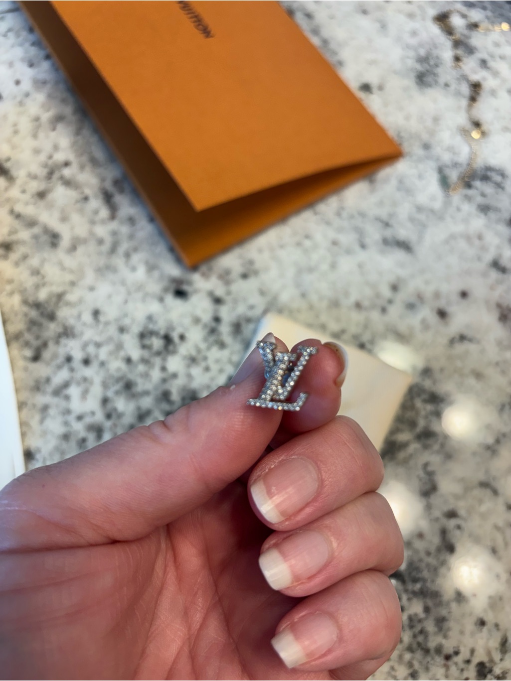 Louis Vuitton Silver Crystal Lv Initial Pin